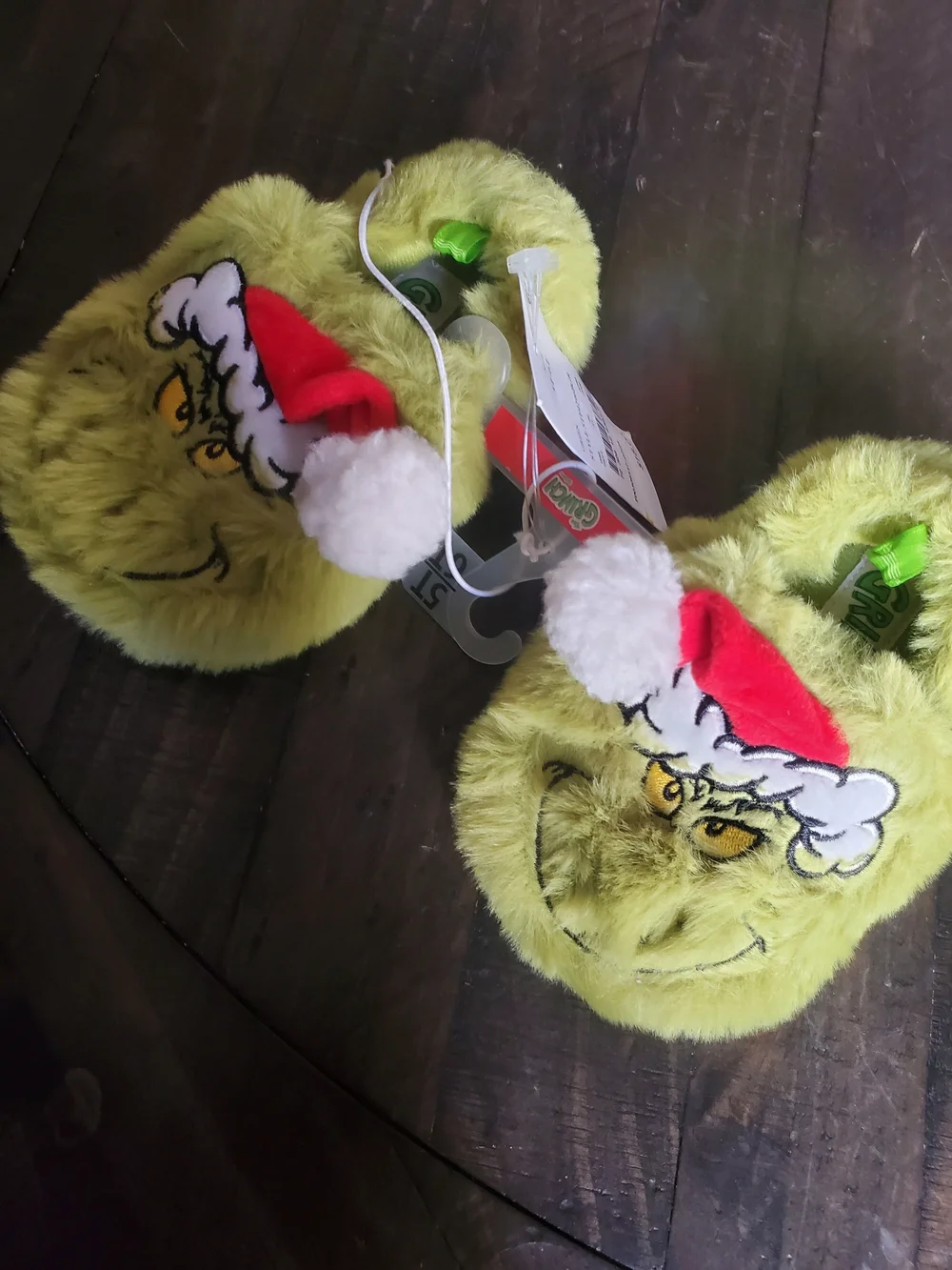 Kids Plush Grinch Slipper in Green with Santa Hat